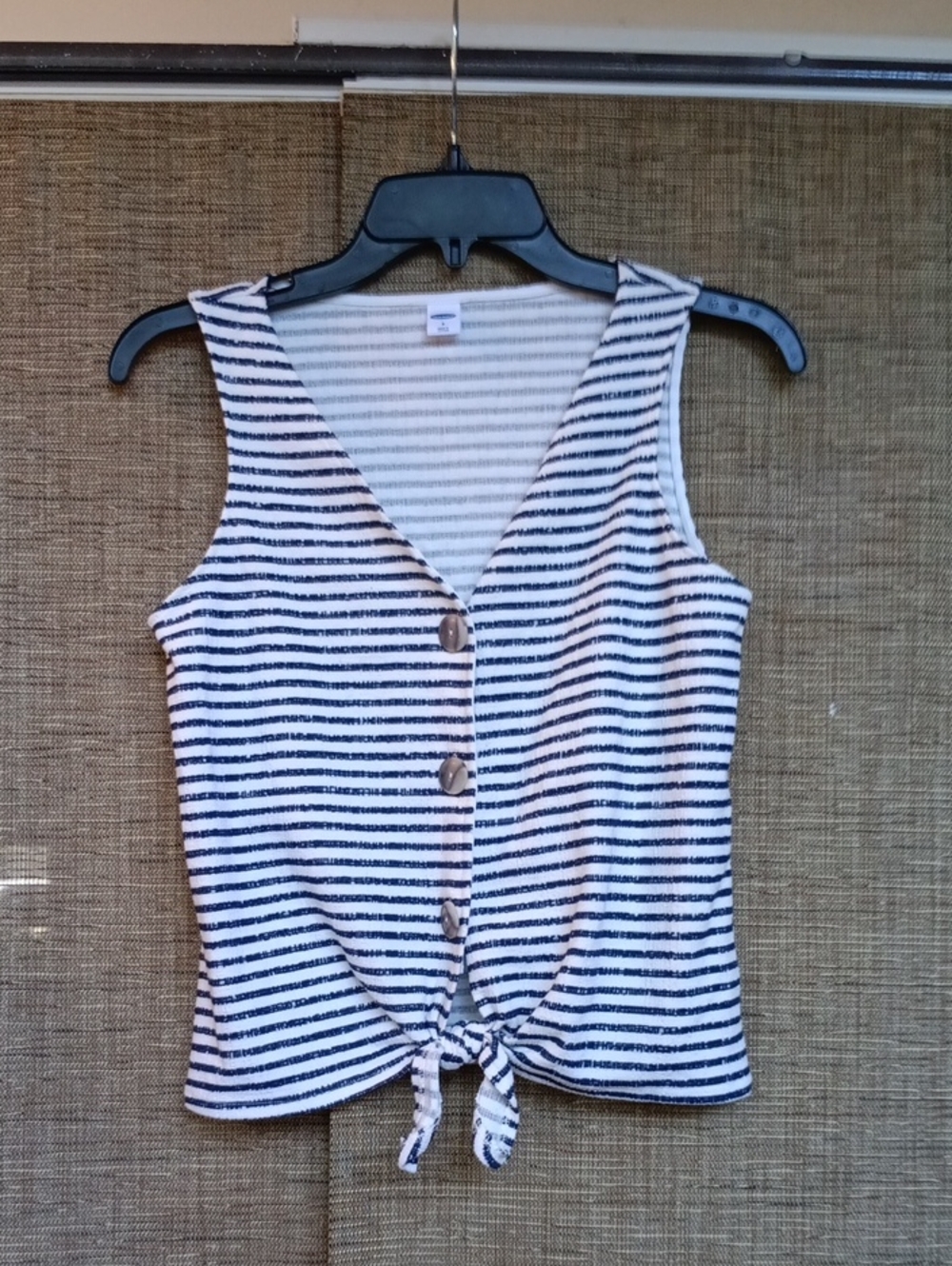 Old Navy Navy and White Striped Tie-Front Tank